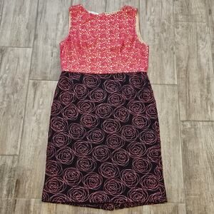 Oscar De La Renta Dress Women Size 14 Floral Rose Embroidered Sheath Bateau Neck